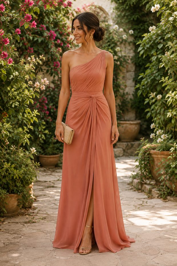 Vestido largo en terracota